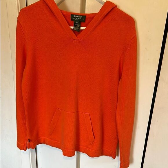 Ralph Lauren Orange Petite Cotton Knit Long Sleeve Pull Over Hoodie PM - Picture 4 of 14